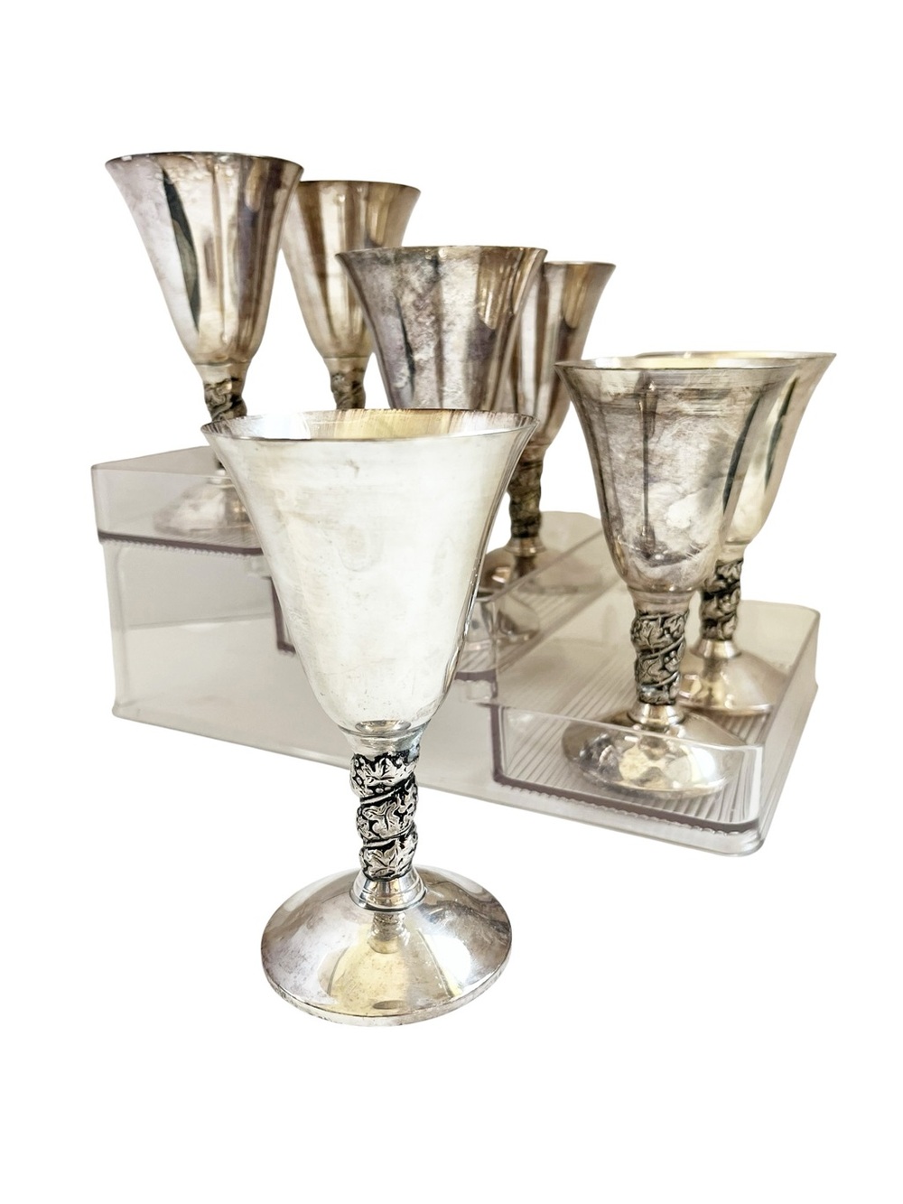 Wine Champagne Goblets- Silver Decorative Set of 6- PLATOR-Made in Spain